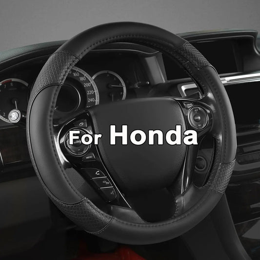 Diamond-Pattern Microfiber Leather Steering Wheel Cover for Honda Accord, Civic, CR-V, HR-V, Pilot - Black Standard Size