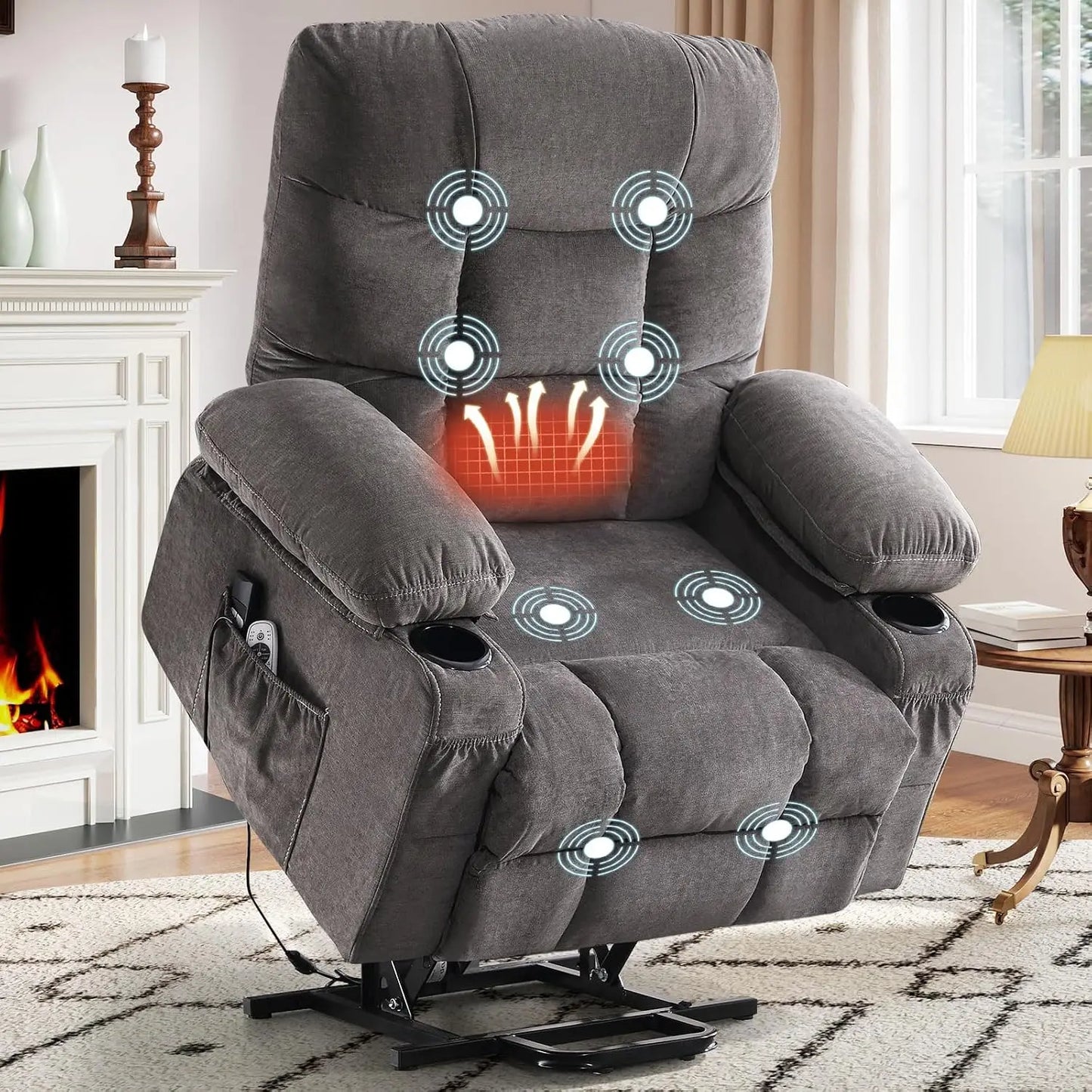 Power Lift Recliner Chair for Elderly with Vibration Massage and Lumbar Heating Electric Recliner Sofa with Cup, Customized