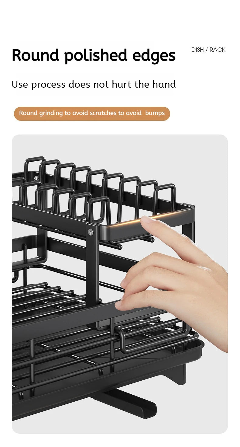 Stainless Steel Dish Drying Rack Adjustable Kitchen Plates Organizer with Drainboard Over Sink Plate Drainer Storage Organizer