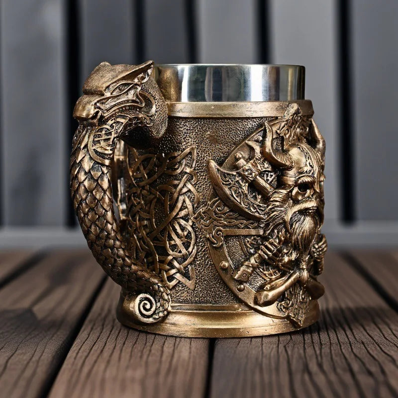Viking Dragon Head Medieval Nordic Style 3D Resin Stainless Steel Beer Mug Home Desk Decoration Collectible Gift For Men