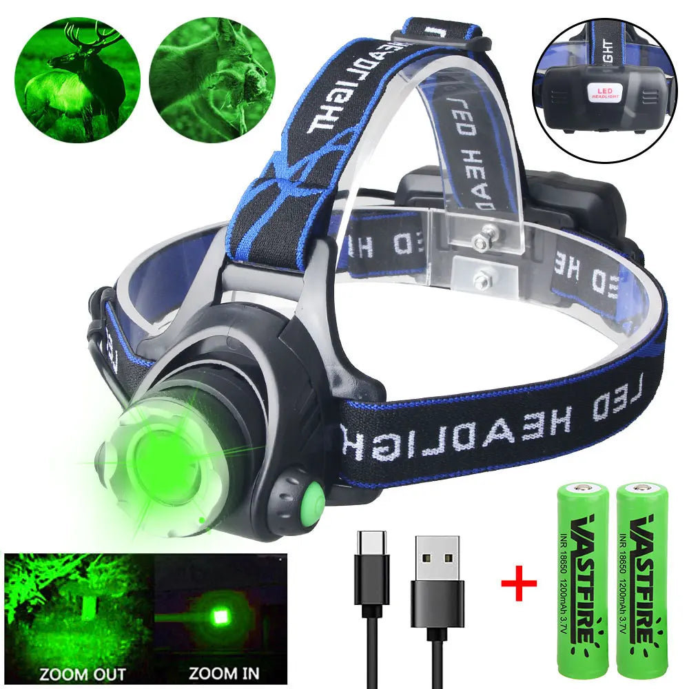 Powerful LED Headlamp Telescopic Zoomable Head Torch Outdoor Waterproof Rechargeable Fishing Camping Portable Headlight