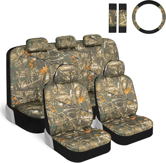 Forest Camo Car Seat Covers Full Set with Steering Wheel & Belt Covers for Cars Trucks SUV
