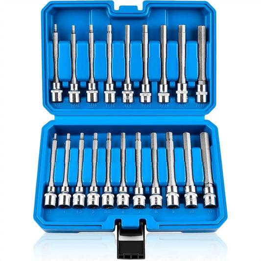 Allen Hex Bit Socket Set, 3/8 Inch Drive with SAE & Metric Sizes, Durable CR-V and S2 Alloy Steel for Easy DIY Projects