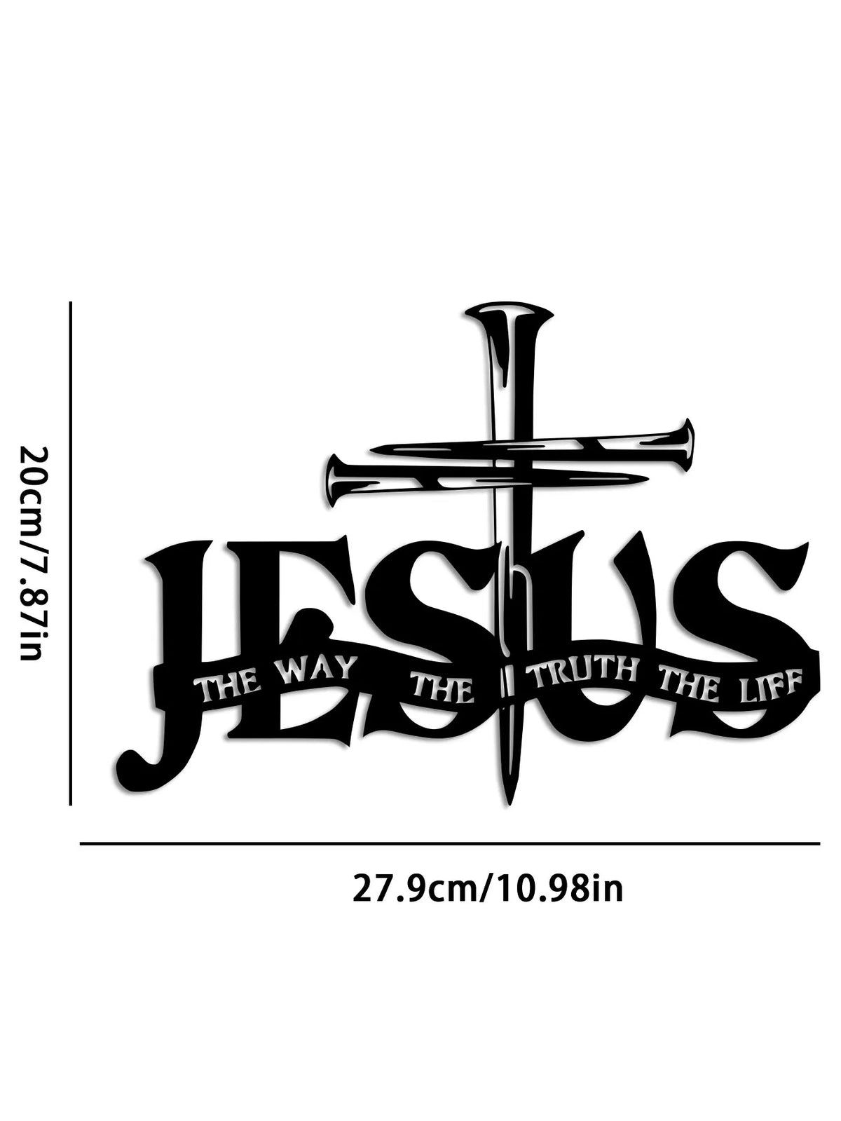 Jesus Metal Wall Decor - Elegant Black Cross with Praying Hands & JESUS Lettering -  Christian Church, Home, Office Decoration