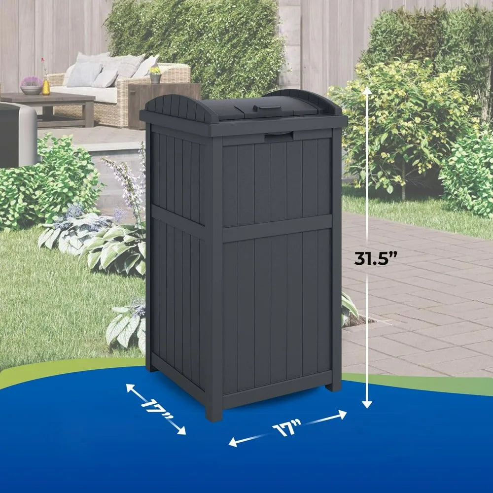 Suncast 30 Gallon Outdoor Trash Hideaway Resin Refuse Container Lid Cyberspace Concealed Waste Storage Patio Backyard Garden