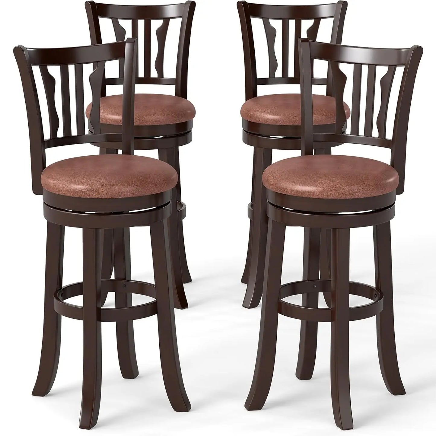 Swivel Bar Stools With Backrest And Faux Leather Seats
