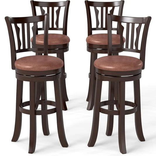 Swivel Bar Stools With Backrest And Faux Leather Seats