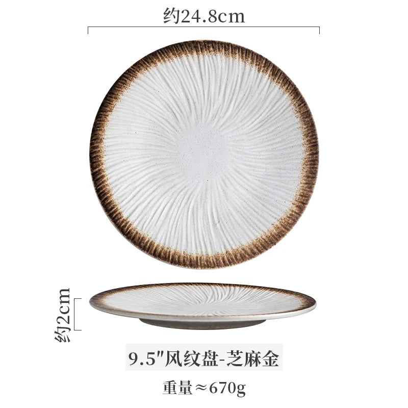 Ceramic Steak Plates Set Dinnerware Underglaze Flat Round Plates for Home Kitchen Restaurant Service