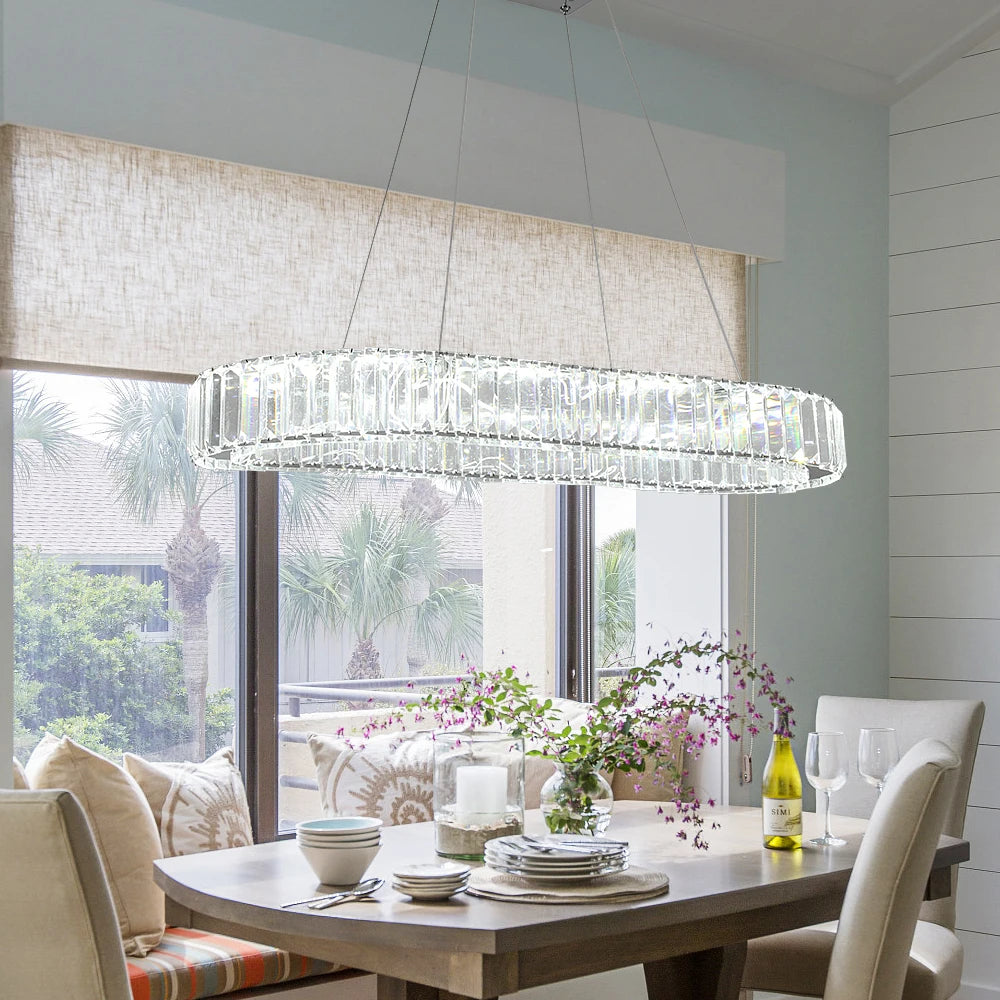VETRULUS Modern Luxury Crystal Oval Design Led Chandelier Ceiling Lamp Nordic Pendant Hanging Light Fixture Living Bedroom Hotel