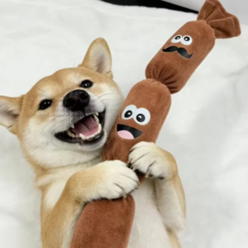 Bite Resistant Squeaky Soft Plush Dog Sausage Chew Toy