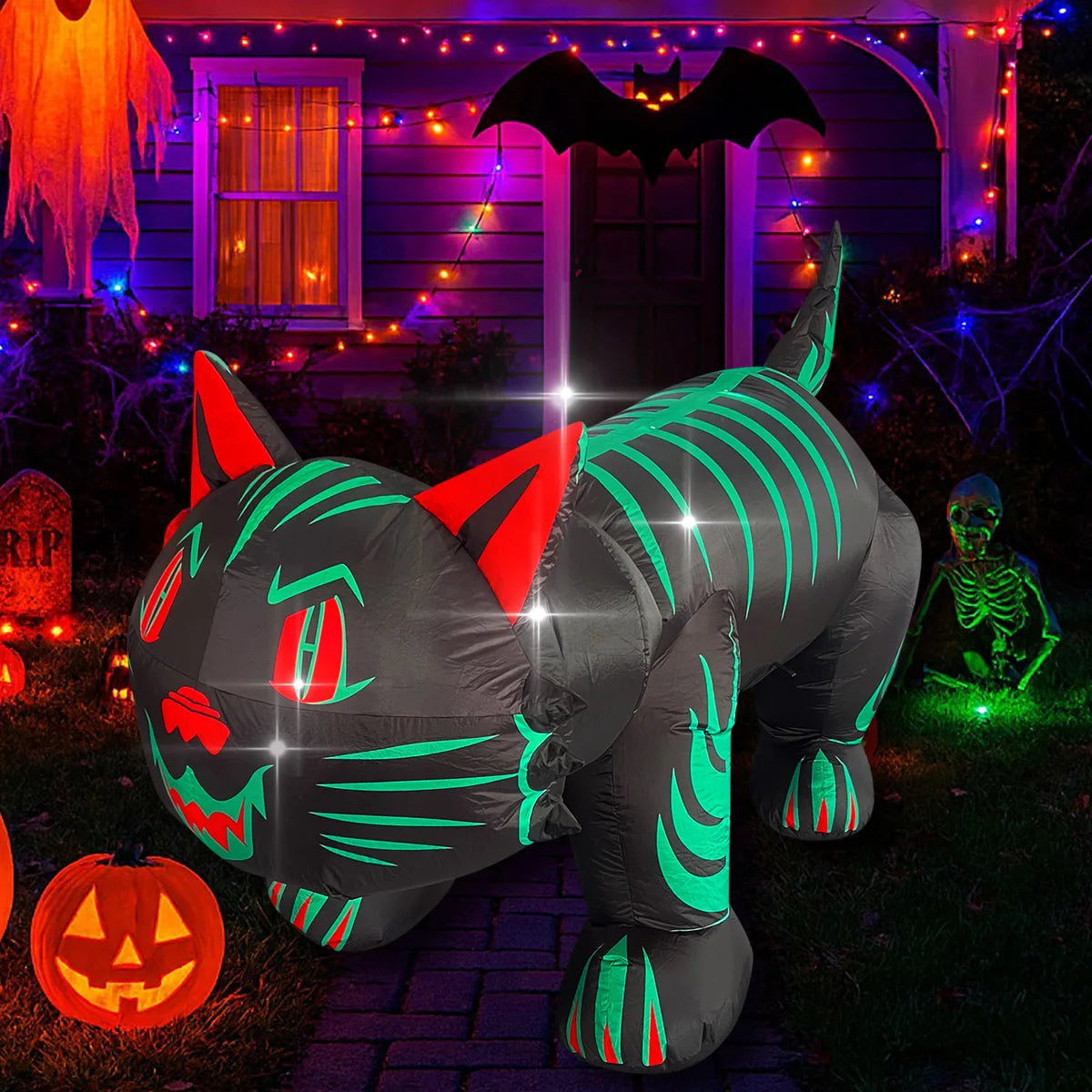 Halloween Inflatable Ghost Pumpkin Black Cat Spider Decoration with LED Lights for Home Yard Lawn Indoor and Outdoor Decoration