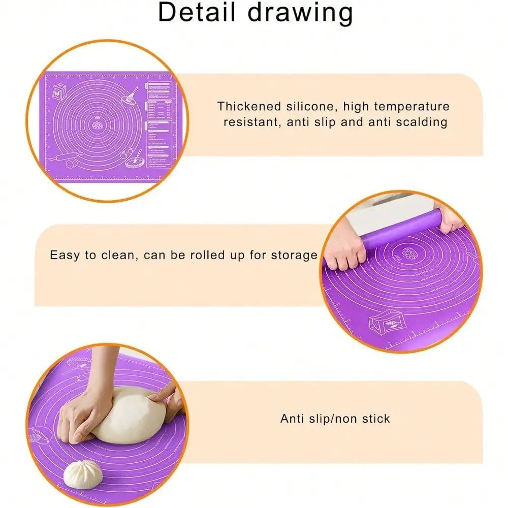 Food GradePlasticRolling Mat With Measuring Tool Non Slip Kneading Mat, Easy To Clean Non Stick Baking Mat ReusableBakingUtensil