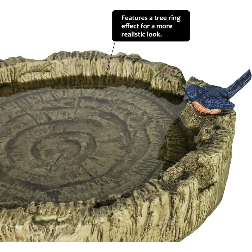 SunJet 24.4 Inch Heigh Wood-Concrete Bird Bath with Decorative aux Bird – birdbath Rustic & Long-Lasting Design, Enhances Garden