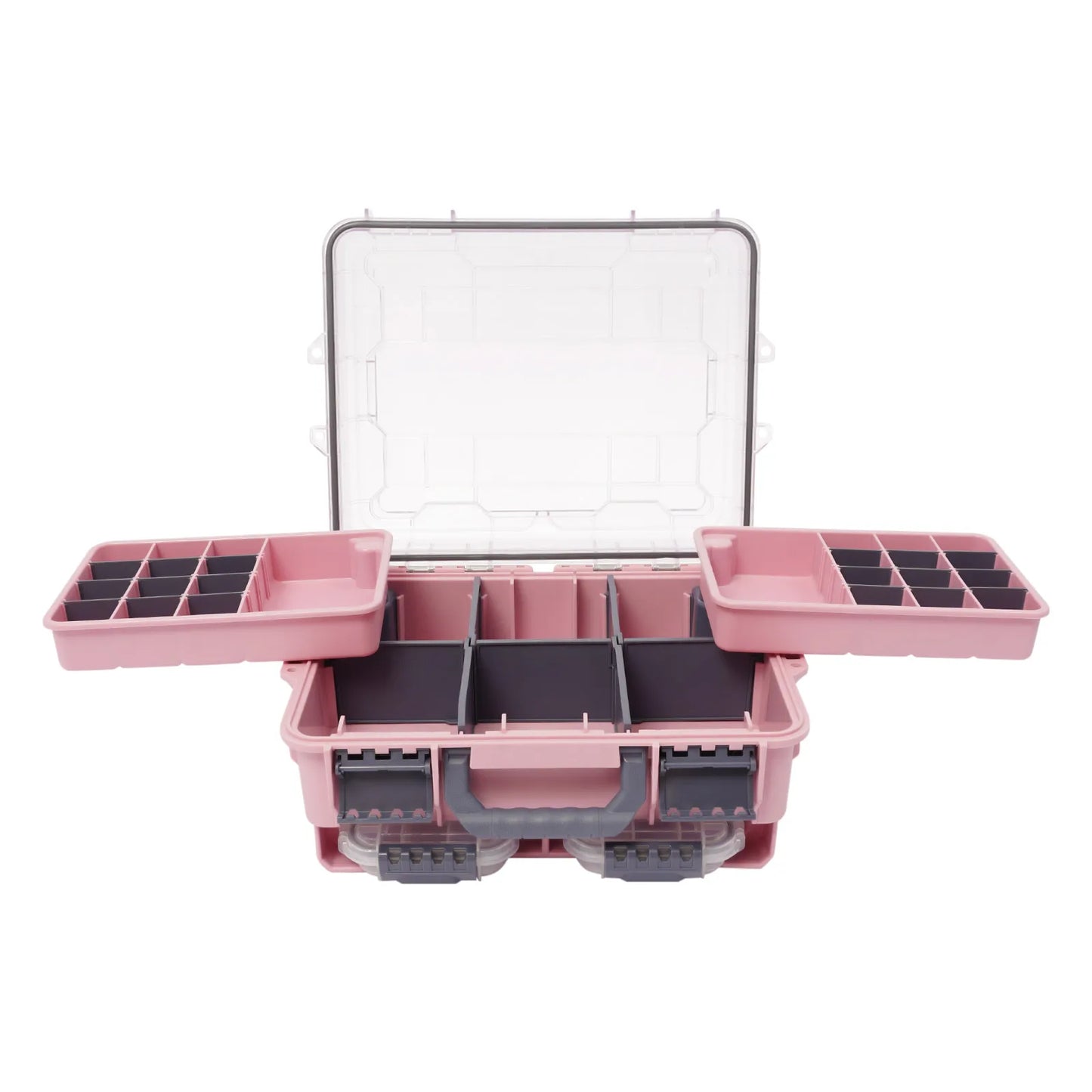 Fishing Tackle Box Small Tackle Storage Box Large Capacity Pink Multi-layer Organizer Removable Slots DIY Tray Portable Lure Bait Hook Line Container Double Lock Secure Thickened PP Waterproof Durable Outdoor Case for Fishing