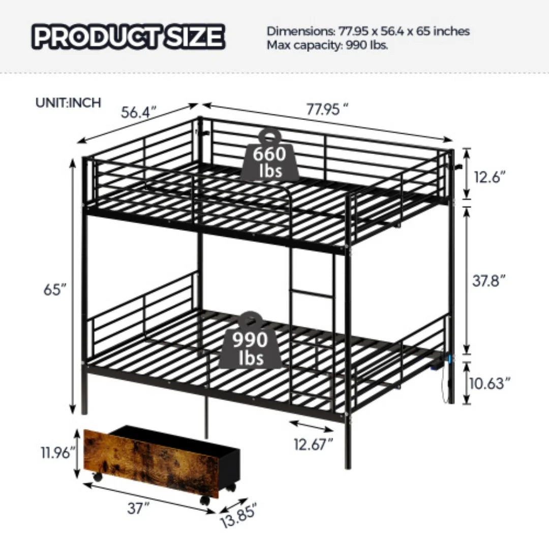 Heavy Duty Iron Bunk Bed With Ladder And Guardrails
