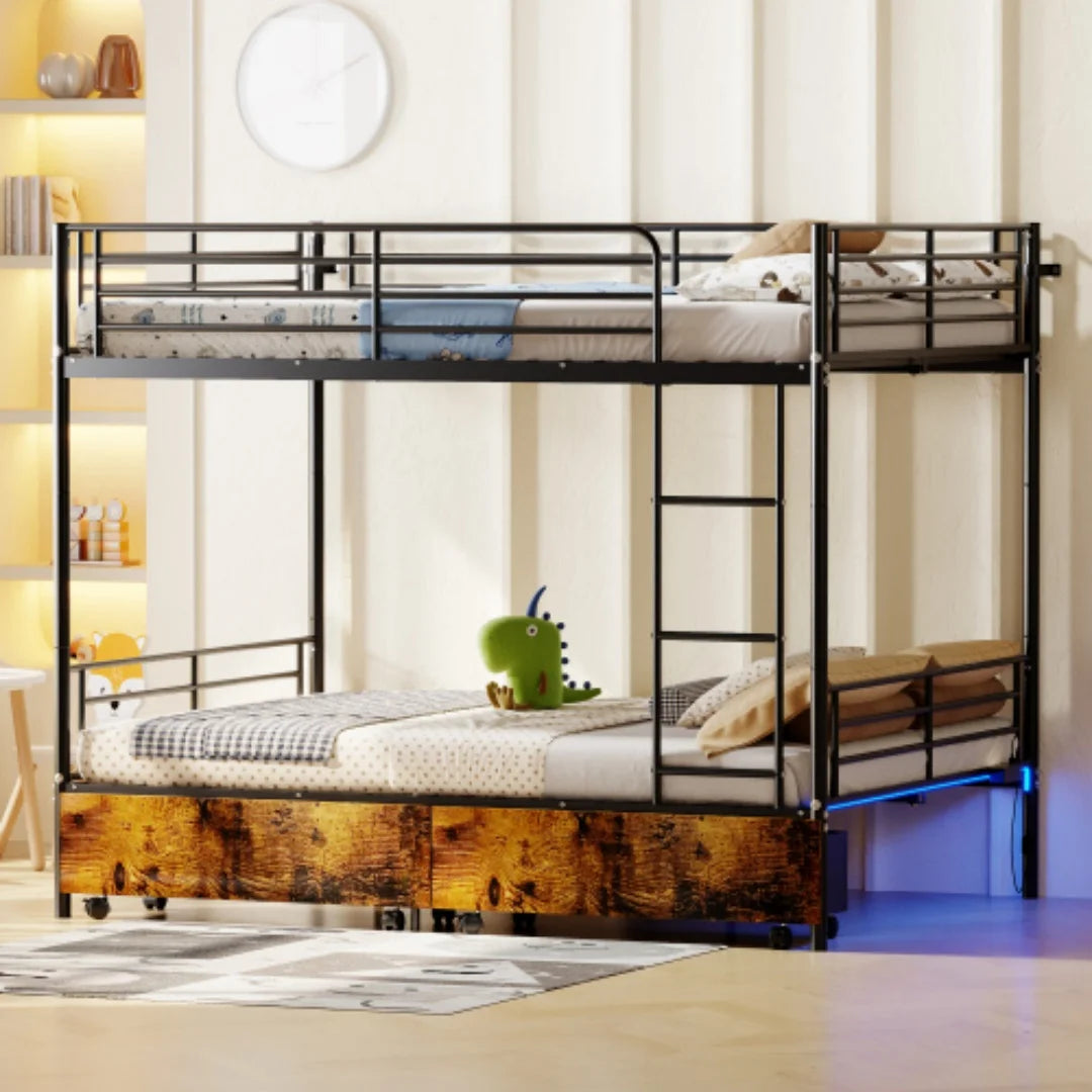 Heavy Duty Iron Bunk Bed With Ladder And Guardrails