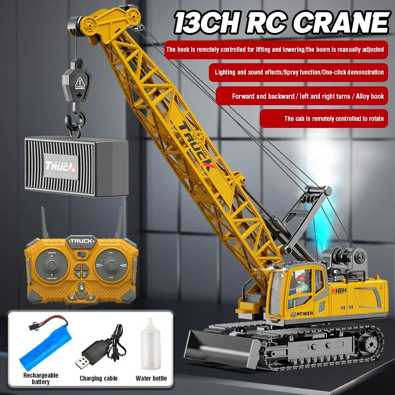 RC Crane Tractor 2.4G 15/13/11/9CH Children Electric Alloy Arm Remote Control Truck Engineering Vehicle Electric Spray Xmas Gift