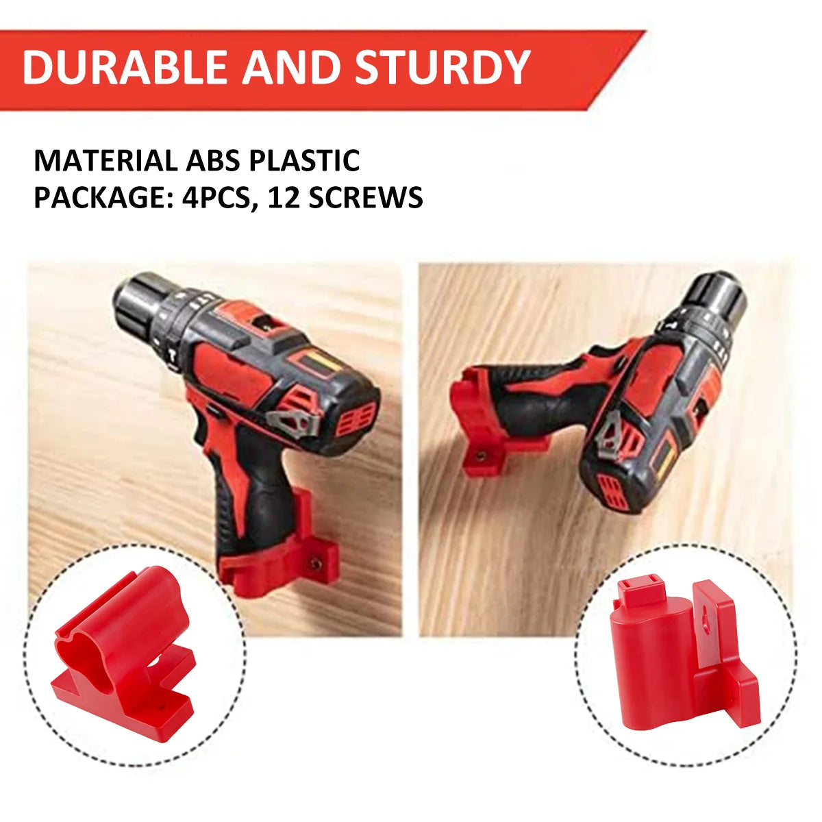 4Pcs Power Tool Holder Plastic Electric Tool Battery Dock Holder Heavy Duty Hanger with Screws for Milwaukee M12 Drill Storage