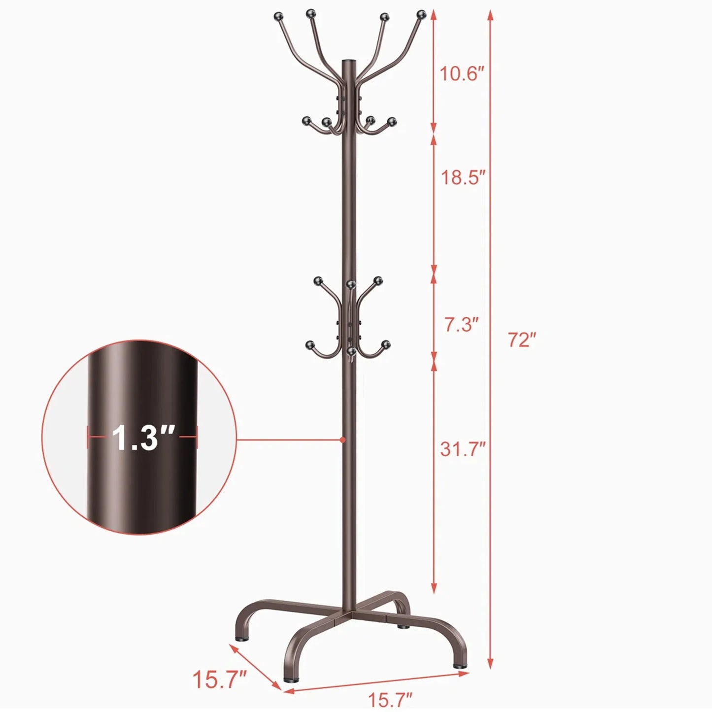 1/2Pcs Coat Rack with 14 Hooks, Freestanding Coat Rack Stand for Entryway, Hallway, Bedroom, and Office, Metal Coat Tree & Hat Rack for Coats, Hats, and Bags