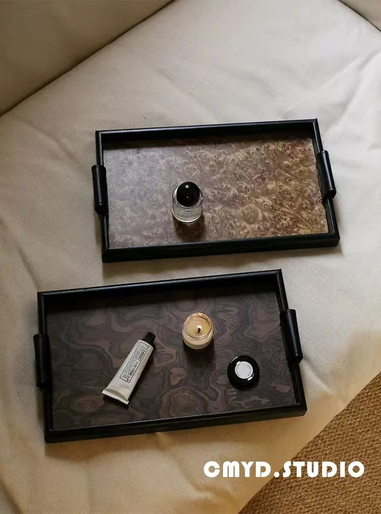 Retro Volcano Pattern Hotel Style Luxury Tea Tray for Home Use - High-end Storage Tray for Living Room Desktop - Elegant Storage