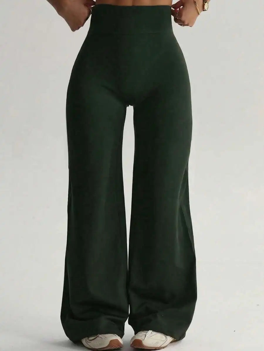 Women's High Waist Wide Leg Pants For Outdoor Exercise, Comfortable Sports Casual Leggings, High Elastic Flare Pants For Commuti