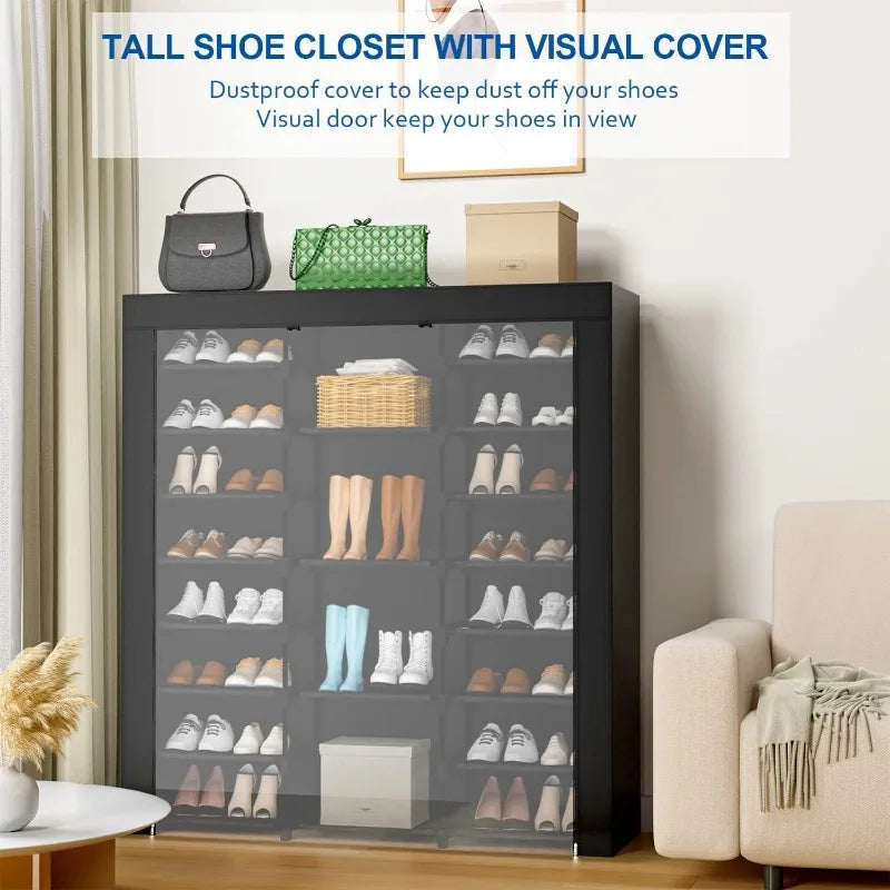 9-Tier Large Tall Shoe Rack with Covers for 40-46 Pairs