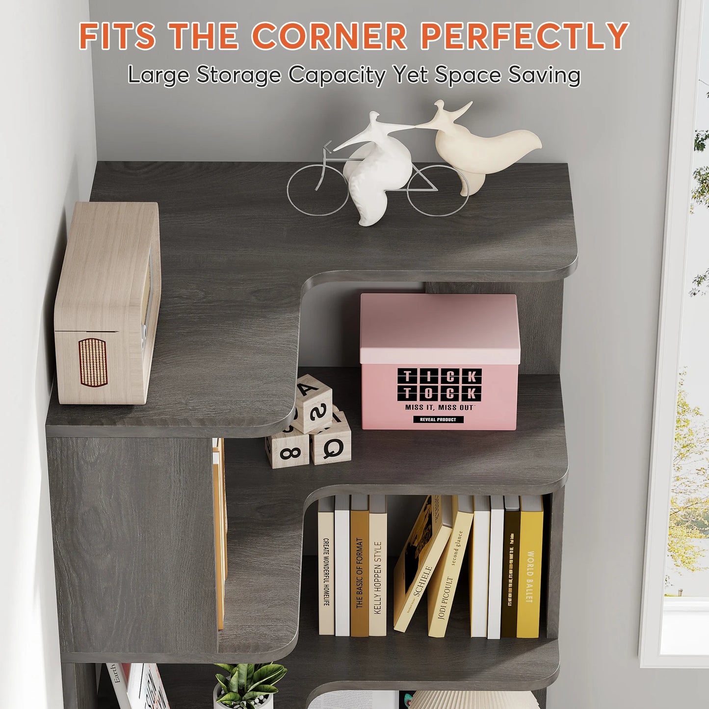 Tribesigns 6-Shelf Corner Bookshelf, 6-Tier Tall Bookcase with Baffles, Multifunctional Book Shelves Storage Display Stand