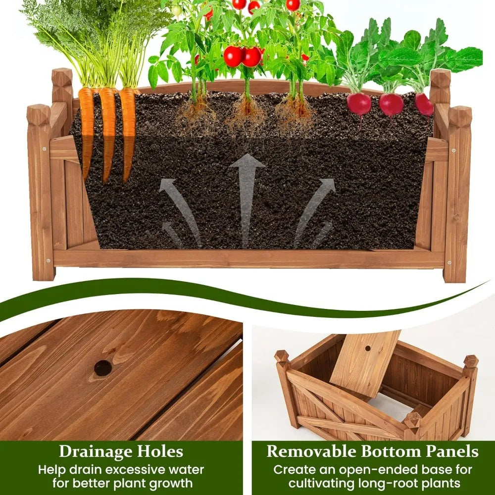 Wooden Raised Garden Bed Elevated Planter Box with Drainage Holes for Outdoor Flowers Vegetables Fruits Patio Yard