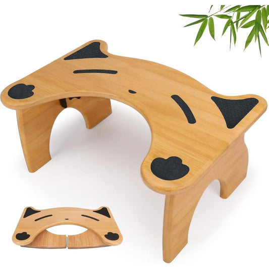 Foldable 7 Inch Bamboo Bathroom Stool with Non Slip Pads