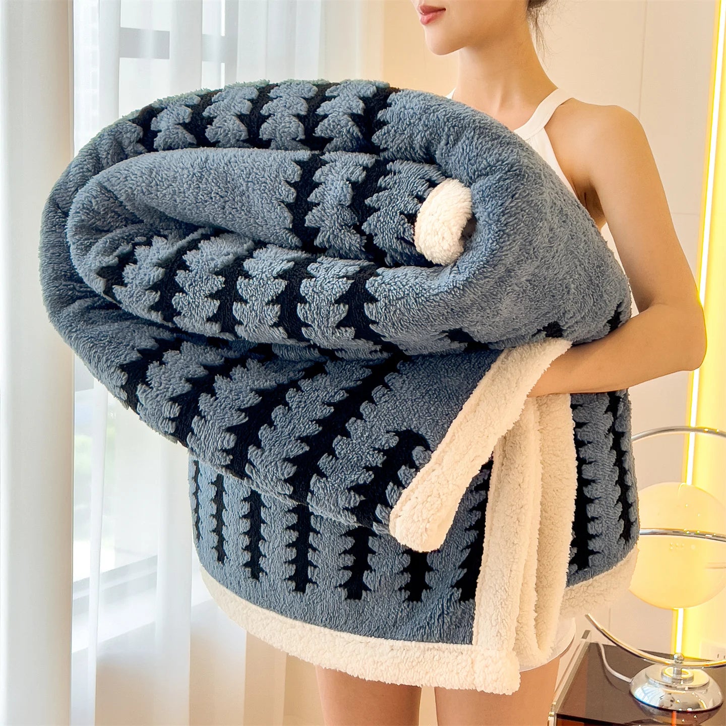 Reversible Sherpa Blanket Ultra Soft Warm Fleece For Home