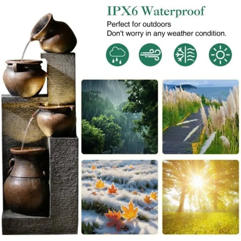 Cascading Modern Water Fountain with Warm Lights for Garden