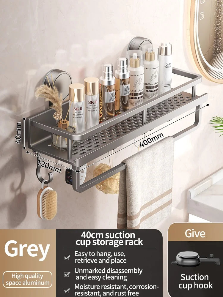 No Drill Suction Cup Suction Bathroom Rack Bathroom Shelf Toilet Space Aluminum Hanging Rack Bathroom Organizer Hang On The Wall