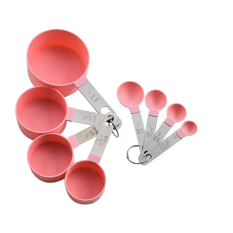 Measuring Spoons And Cups Set With Plastic Handles Kitchen