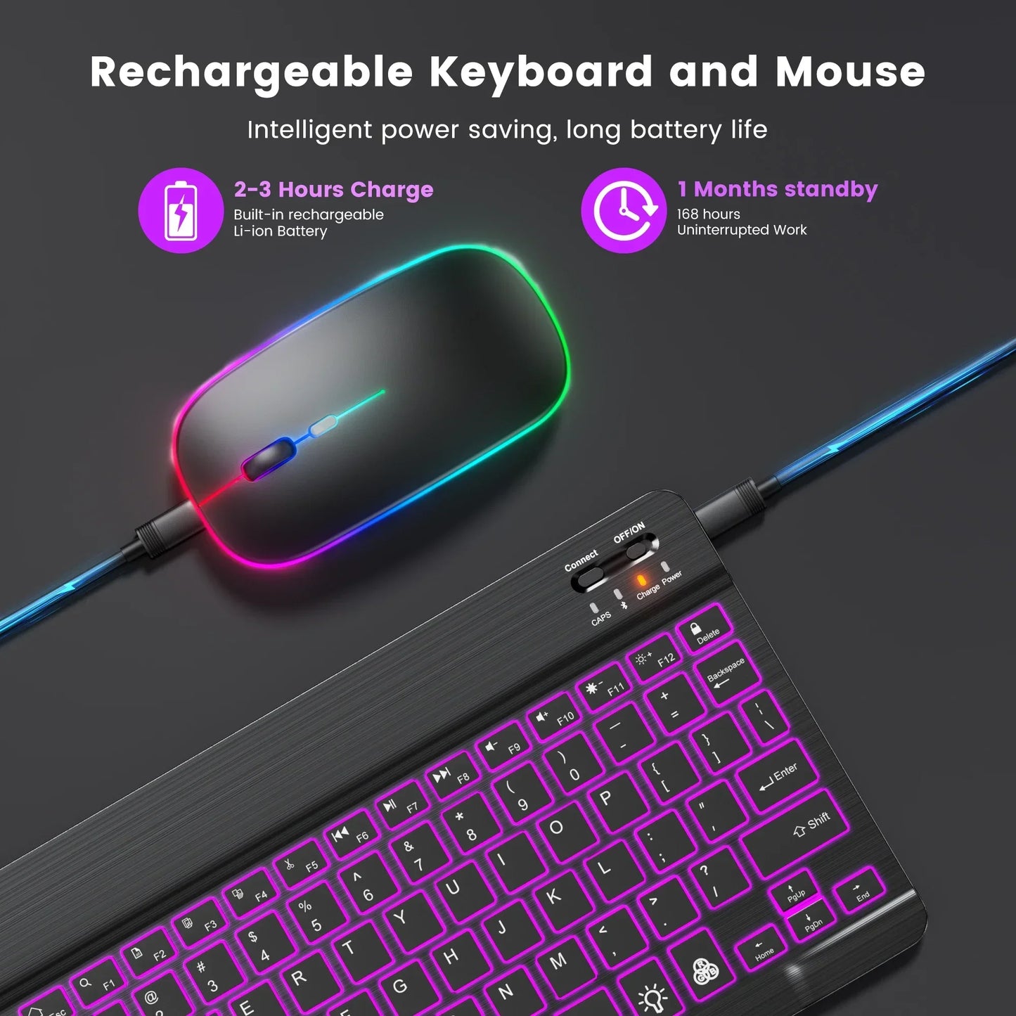 Hebrew/Russian/Spanish/Portuguese/Korean RGB Backlight Bluetooth Keyboard For IOS Android Windows iPad  Samsung Tablet Laptop