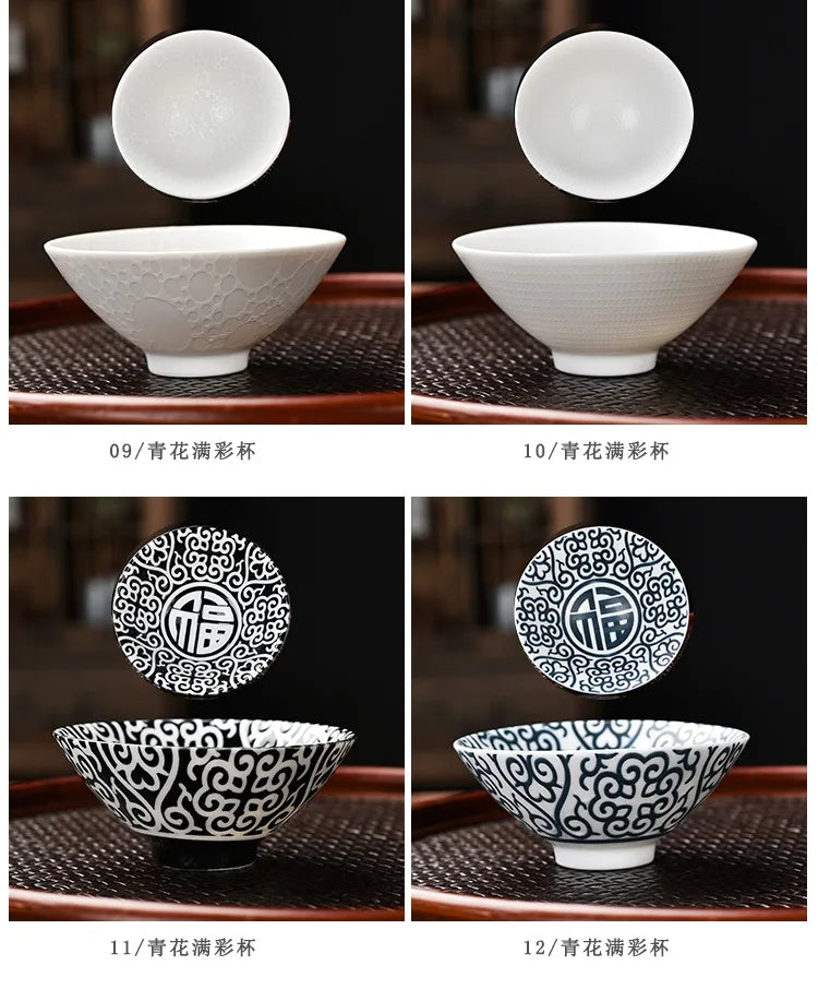 10pcs/box Blue and White Porcelain Tea Bowls Ceramic Kung Fu Small Teacups Single Master Cup with Gift Box Packaging Teaware Set