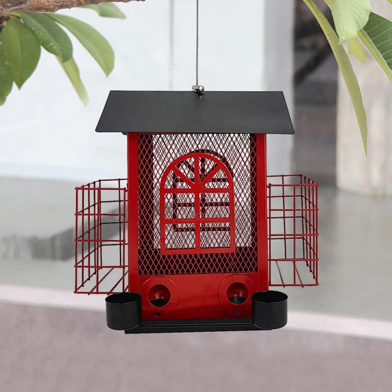 Washable Metal Hanging Bird Feeder Bird Feeder Multi-functional Squirrel Proof House-shaped Bird Feeder Garden Decorations