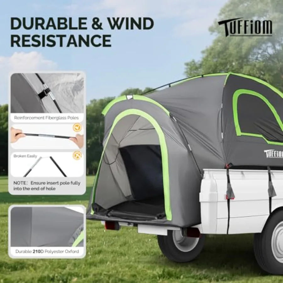 Update 5.5-6ft Pickup Truck Tent for Camping Truck Bed Tent with Reinforcement Fiberglass Poles PU2000 Waterproof and Rainfly f