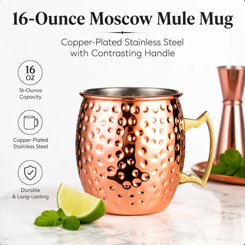 Moscow Mule Copper Mugs 100% Handcrafted Food Safe Pure Solid Copper Mugs 16 oz Christmas Gift Set Party Bar Drinkware Tools