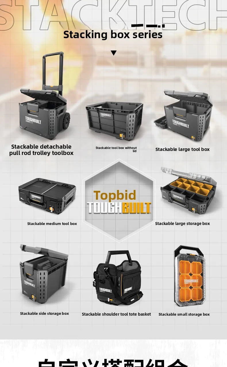 New Design TOUGHBUILT All-in-One Tool Box, Waterproof Stackable Rolling Storage Case for Electrician, Camping, Vehicle & Repair