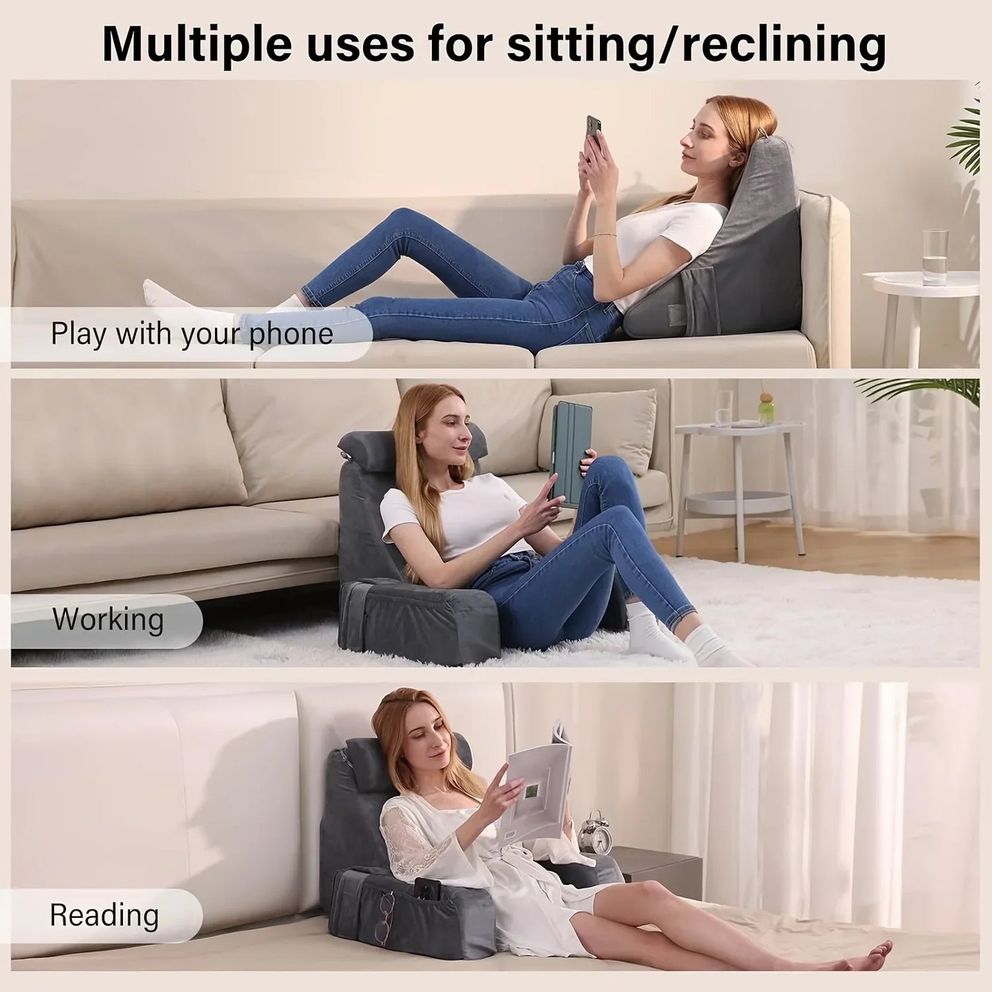 Memory Foam Reading Pillow With Armrests For Bed Comfort