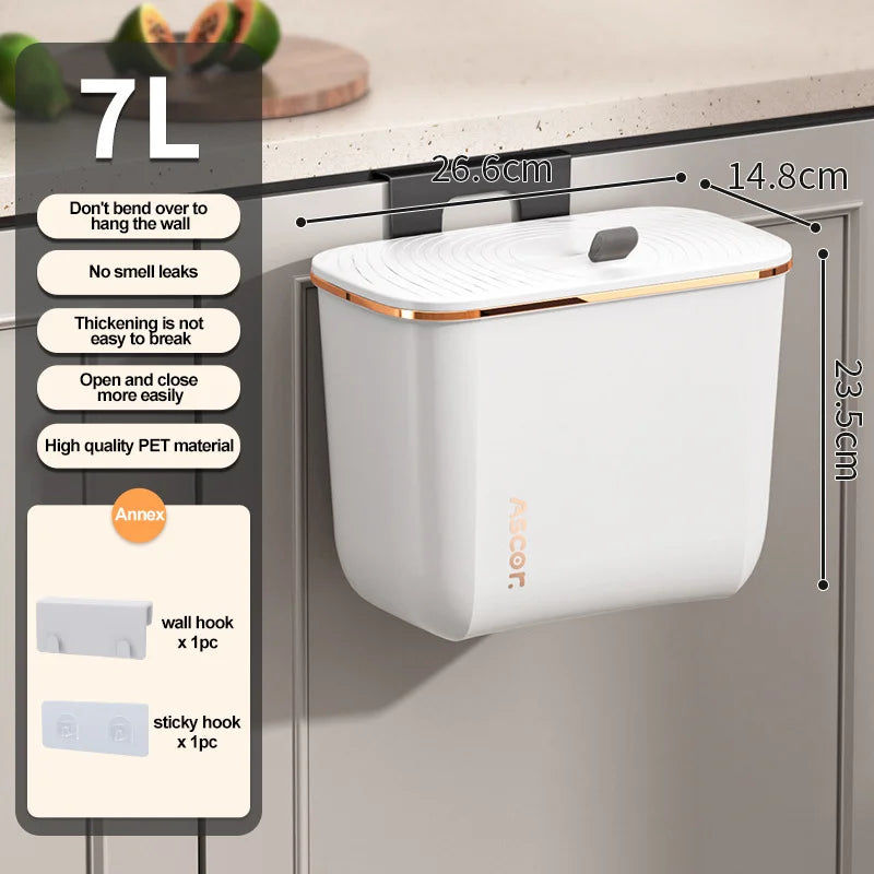 Hanging Trash Can Kitchen Cabinet Door Wall Mounted Garbage Bin Recycling Garbage Basket with Lid Bathroom Kitchen Accessories