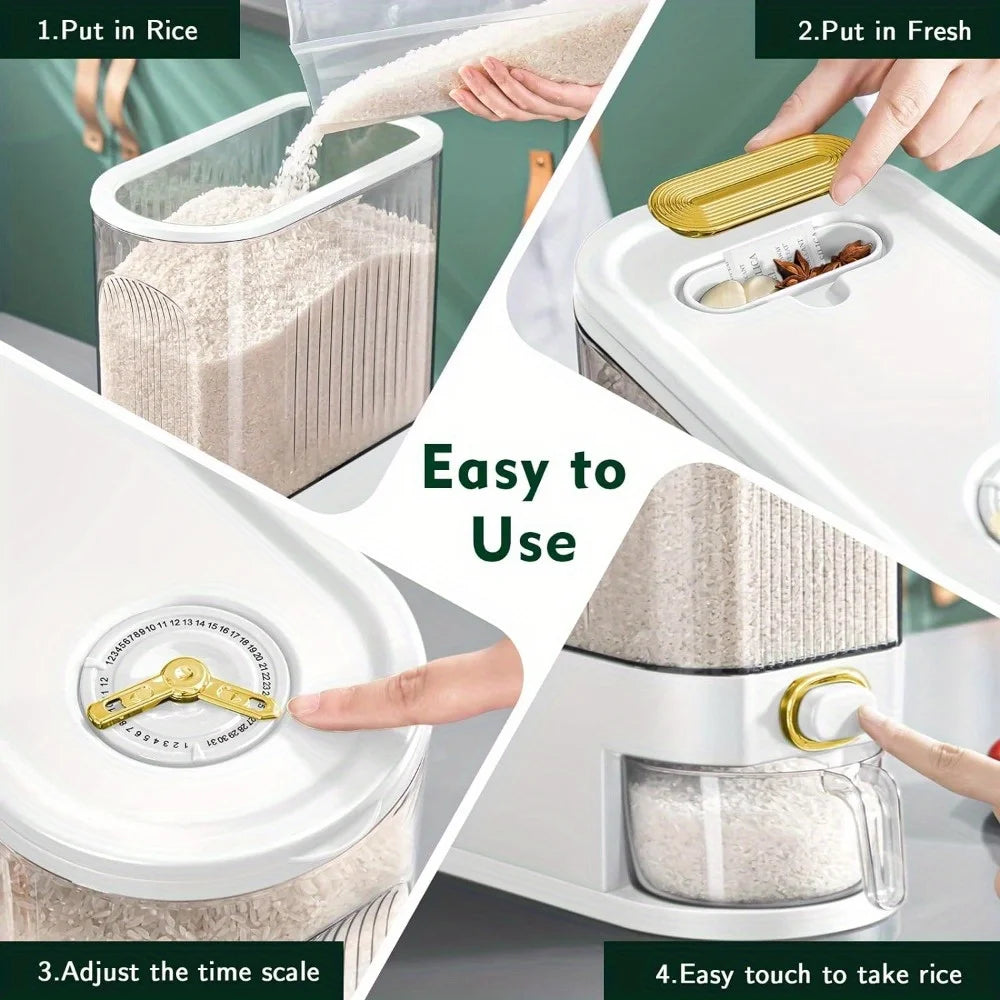 Rice Pantry Dispenser With Measuring Cup And Time Markings