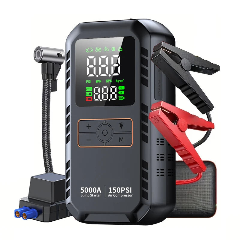 6-in-1 Jump Starter with Air Compressor, 150PSI Air Pump for Car Tires, 5000A Peak Jump Starter Portable Power Bank