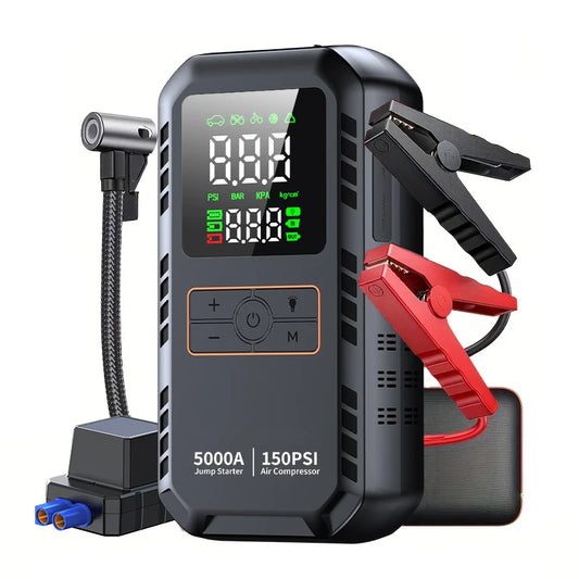 6-in-1 Jump Starter with Air Compressor, 150PSI Air Pump for Car Tires, 5000A Peak Jump Starter Portable Power Bank