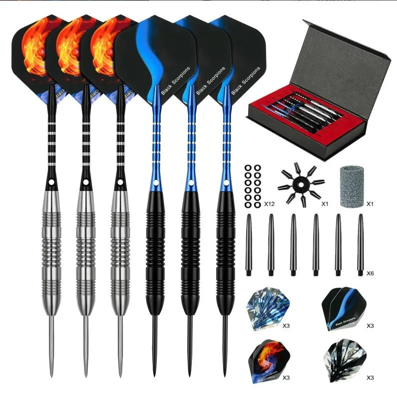 CZHIYAO Steel Darts Set, Professional Darts Tip,4 Style Poly Flights,Dart Sharpener,Rubber Rings,Flight Protector,with Gift Box