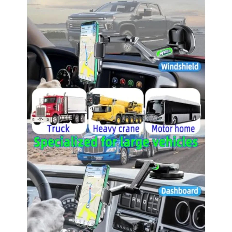 Truck Phone Holder Wireless Car Charger Mount, 15W Fast Charging Vacuum Phone Holder 14 Inch Long Arm Heavy Duty Pickup Windshi
