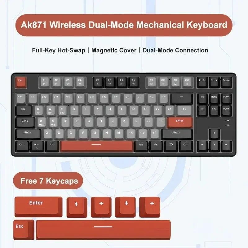 Ajazz Ak871 2.4G Wireless Gaming Mechanical Keyboard 87 Keys Hot-Swappable Bluetooth Keyboard PBT Keycaps for Game Laptop Pc