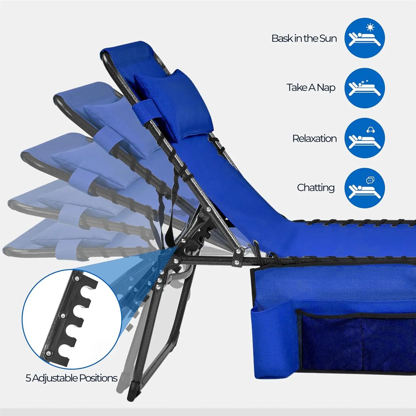 22.4" Tanning Chair with Face Hole, Adjustable 5-Position Folding Chaise Lounge Chairs, Outdoor Lounge Chairs for, Customized