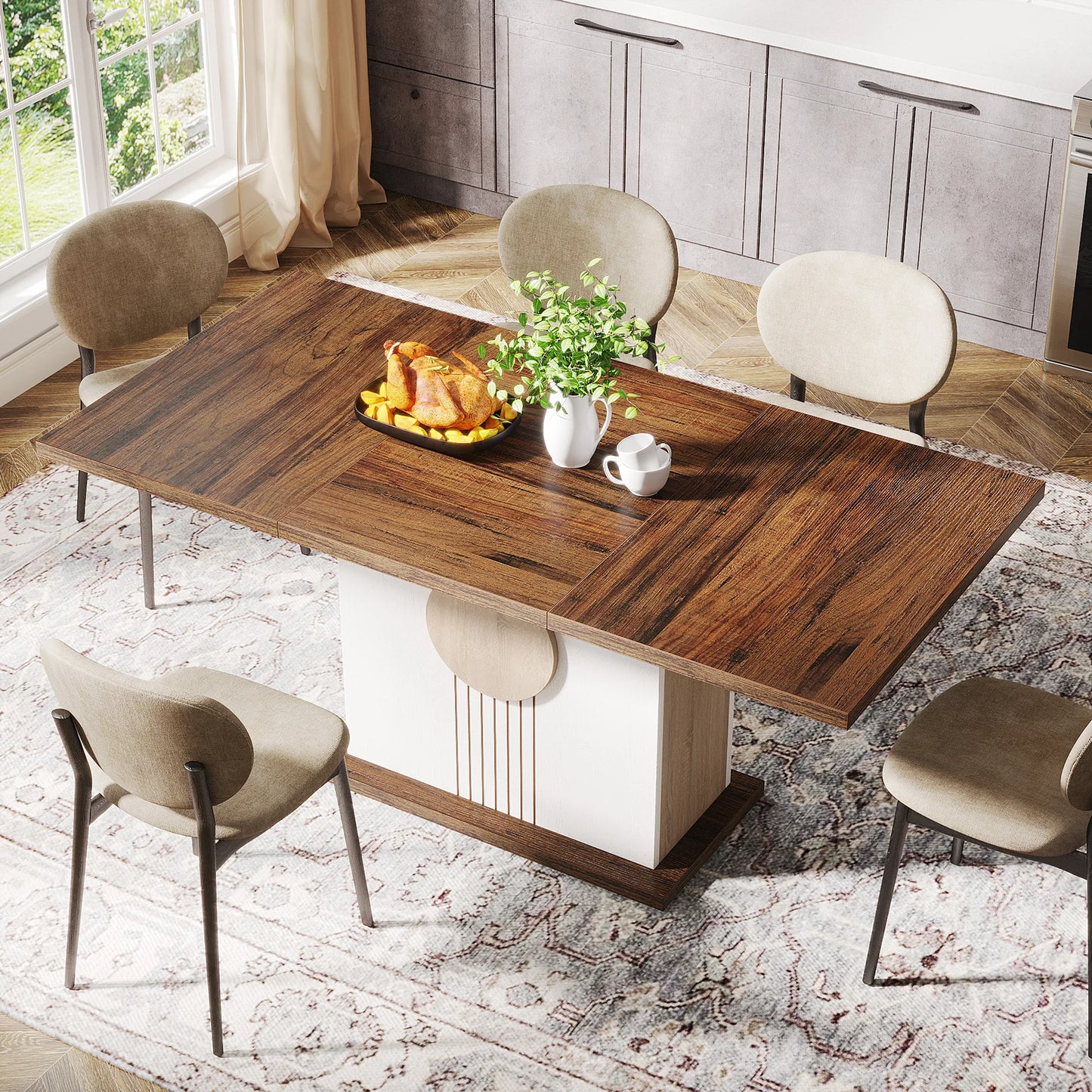 Tribesigns 55" Rectangular Dining Table for 4 to 6 People, Farmhouse Wood Dinner Table for Kitchen, Dining Room & Living Room
