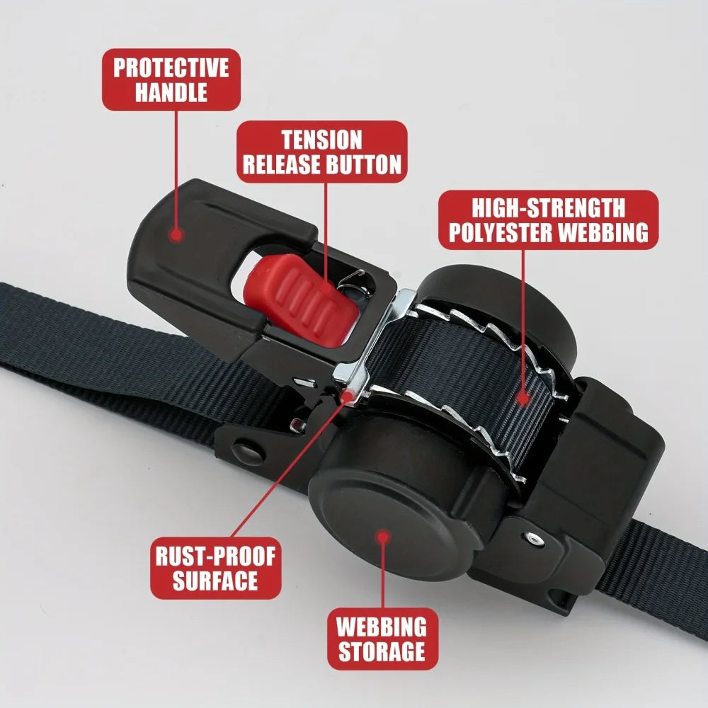 1pc Automatic Retractable Cargo Strap Multi-Item Secure Locking Ratchet Tie Brand New Car Ratchet Tensioner Belt Car Accessories